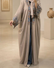 Load image into Gallery viewer, Pure Linen Butterfly Open Abaya with Embroidered Detail | Matching Hijab Included (No Inner Dress)
