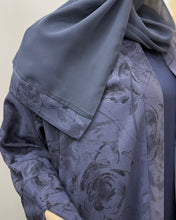 Load image into Gallery viewer, Three-Piece Set: Flowery Patterned Abaya, Inner Dress &amp; Hijab (Midnight Blue)
