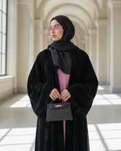 Load image into Gallery viewer, Three-Piece Velvet Set: Floral Abaya, Baby Pink Inner Dress &amp; Hijab
