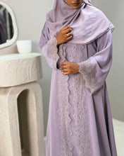Load image into Gallery viewer, Dusty Lilac Cloche-Cut Lace Abaya (No Inner Dress)
