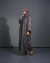 Load image into Gallery viewer, Eid Three-Piece Silk Jacquard Set: Cherry Tree Patterned Abaya, Inner Dress &amp; Hijab (Mauve)
