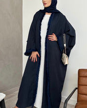 Load image into Gallery viewer, Two-Piece Set: Linen Fringed Kaftan + Slip Dress (Navy)
