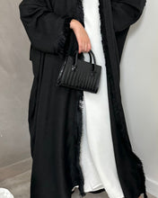 Load image into Gallery viewer, Two-Piece Set: Linen Fringed Kaftan + Slip Dress (Black)
