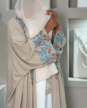 Load image into Gallery viewer, Pure Linen Butterfly Open Abaya with Two-Tone Floral Embroidery (No inner dress)
