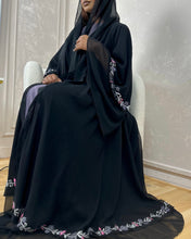 Load image into Gallery viewer, Two-Piece Set: Embroidered Layered Chiffon Abaya + Inner Dress Included

