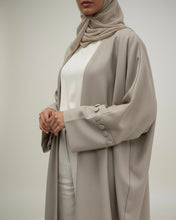 Load image into Gallery viewer, Minimalist Sandstone Beige Linen Abaya | Button Sleeve Design (No Inner Dress)

