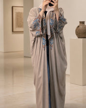 Load image into Gallery viewer, Pure Linen Butterfly Open Abaya with Embroidered Detail | Matching Hijab Included (No Inner Dress)
