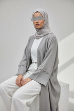 Load image into Gallery viewer, Minimalist Grey Linen Abaya | Button Sleeve Design (No Inner Dress)
