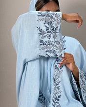 Load image into Gallery viewer, Pure Linen Butterfly Open Abaya with Two-Tone Floral Embroidery (No inner dress)

