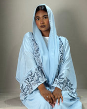 Load image into Gallery viewer, Pure Linen Butterfly Open Abaya with Two-Tone Floral Embroidery (No inner dress)
