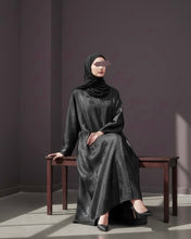 Load image into Gallery viewer, Structured Cloche Cut Eid Abaya – Taffeta Jacquard (Black Pattern)
