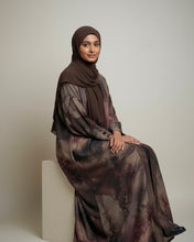Load image into Gallery viewer, Mocha Marble Satin Abaya in Cloche-Cut | Button Sleeve Design (No Inner Dress)
