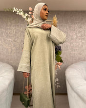 Load image into Gallery viewer, Kuffiyeh Embroidered Abaya (Pastel Green Fern)
