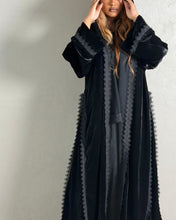 Load image into Gallery viewer, Three-Piece Velvet Set: Lace Abaya, Inner Dress &amp; Hijab (Noir)
