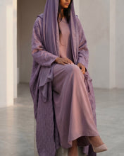 Load image into Gallery viewer, Three-Piece Summer Set: Washed Silk Abaya, Inner Dress and Hijab (Purple)
