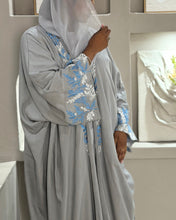 Load image into Gallery viewer, Pure Linen Butterfly Open Abaya with Two-Tone Floral Embroidery (No inner dress)
