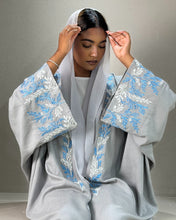 Load image into Gallery viewer, Pure Linen Butterfly Open Abaya with Two-Tone Floral Embroidery (No inner dress)
