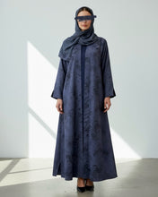Load image into Gallery viewer, Three-Piece Set: Flowery Patterned Abaya, Inner Dress &amp; Hijab (Midnight Blue)
