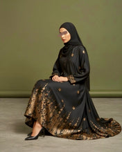 Load image into Gallery viewer, Eid Statement Gold Floral Patterned Abaya in Cloche-Cut
