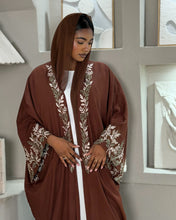 Load image into Gallery viewer, Pure Linen Butterfly Open Abaya with Two-Tone Floral Embroidery (No inner dress)
