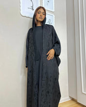 Load image into Gallery viewer, Three-Piece Set: Patterned Bisht &amp; Silky Inner Dress (Black)
