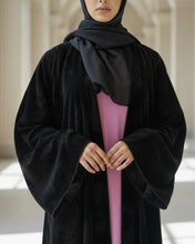 Load image into Gallery viewer, Three-Piece Velvet Set: Floral Abaya, Baby Pink Inner Dress &amp; Hijab
