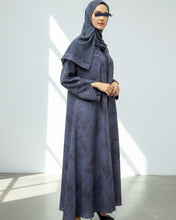 Load image into Gallery viewer, Three-Piece Set: Flowery Patterned Abaya, Inner Dress &amp; Hijab (Midnight Blue)
