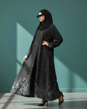 Load image into Gallery viewer, Eid Premium Silver Floral Patterned Abaya in Cloche-Cut
