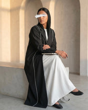 Load image into Gallery viewer, Three-Piece Blazer Set: Collared Abaya, Inner Dress &amp; Hijab (Black)

