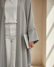 Load image into Gallery viewer, Minimalist Grey Linen Abaya | Button Sleeve Design (No Inner Dress)
