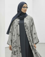 Load image into Gallery viewer, Ramadan Three-Piece Cloche Abaya Set: Two-Tone Abaya, Inner Dress &amp; Hijab (Dove Grey / Denim)
