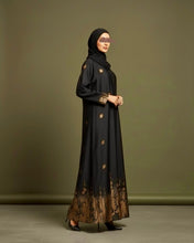 Load image into Gallery viewer, Eid Statement Gold Floral Patterned Abaya in Cloche-Cut

