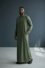 Load image into Gallery viewer, Emirati Cotton Thobe with Tassel (Olive Green)
