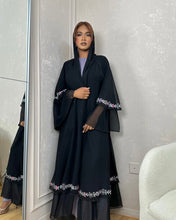 Load image into Gallery viewer, Two-Piece Set: Embroidered Layered Chiffon Abaya + Inner Dress Included
