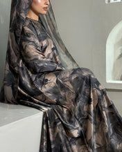 Load image into Gallery viewer, Ramadan Soft Satin Flowery Patterned Abaya in Cloche Cut (Taupe)
