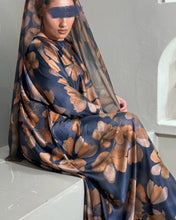 Load image into Gallery viewer, Soft Satin Flowery Patterned Abaya in Cloche Cut (Navy)
