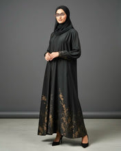 Load image into Gallery viewer, Eid Premium Gold Floral Patterned Abaya in Cloche-Cut
