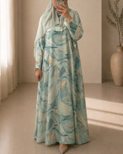 Load image into Gallery viewer, Closed Cloche-Cut Marble Abaya (Aqua Blue)
