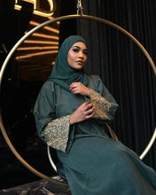 Load image into Gallery viewer, Eid Arabic Calligraphy Embroidered Abaya (Forest Green Khaki)
