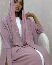 Load image into Gallery viewer, Three-Piece Luxurious Set: Handmade Beaded Butterfly Abaya (Blush Pink)
