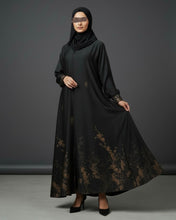 Load image into Gallery viewer, Eid Premium Gold Floral Patterned Abaya in Cloche-Cut
