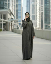 Load image into Gallery viewer, Three-Piece Textured Abaya Set: Laser Cut Abaya, Inner Dress &amp; Hijab (Forest Green)
