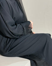 Load image into Gallery viewer, Back angle of Eid lace abaya showing graceful, soft draping and detail
