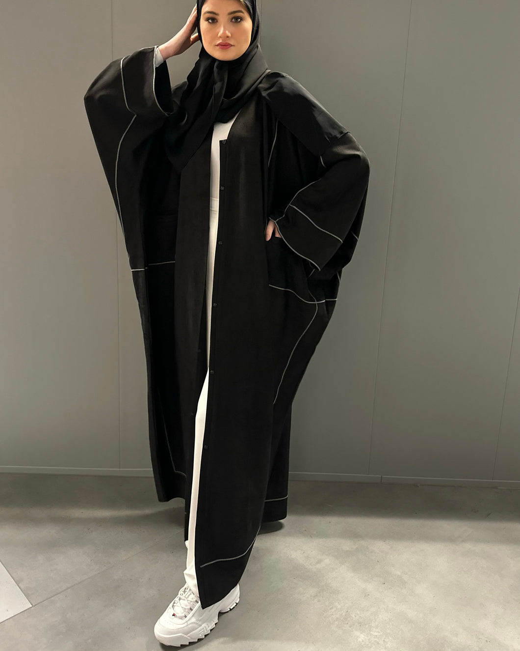 Winter Suede Coat Abaya (Black)