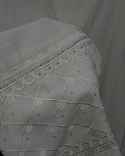 Load image into Gallery viewer, Luxury Indian Linen Abaya with Crystal Broderie Cuffs | Open Front Abaya (Pearl Ivory)
