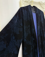 Load image into Gallery viewer, Three-Piece Velvet Set: Floral Abaya, Royal Blue Inner Dress &amp; Hijab
