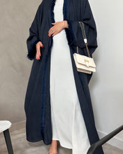 Load image into Gallery viewer, Two-Piece Set: Linen Fringed Kaftan + Slip Dress (Navy)
