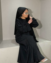 Load image into Gallery viewer, Close-up of intricate embellishment on Eid frayed abaya for a premium look
