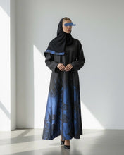 Load image into Gallery viewer, Structured Cloche Cut Eid Abaya – Taffeta Jacquard (Blue Pattern)
