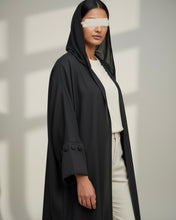 Load image into Gallery viewer, Minimalist Black Linen Abaya | Button Sleeve Design (No Inner Dress)
